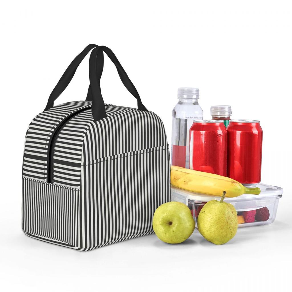 Vertical And Horizontal Diagonal Stripe Design Pattern Insulated Lunch Bag for Women Children Food Boxes Thermal Lunch Box Tote