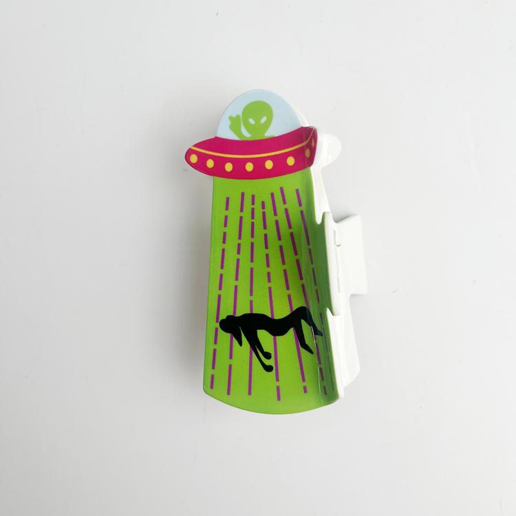 High Quality Custom Print Acetate Printed Alien UFO Hair Claw Clip Green Cellulose Acetate Hair Clip Hair Claw