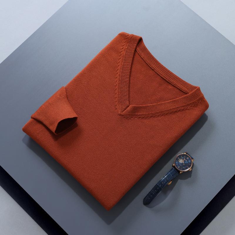 Men's Plus Size V-Neck Wool Sweater - 2023 Autumn/Winter Long Sleeve Knit Pullover