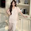 Summer Short-sleeved Ice and Snow Silk Pajamas Women's Cardigan Lace Court Style Loungewear Sweet and Cute Loungewear