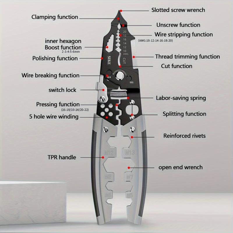 Alicate Decapador de Fios Industrial de Alta Dureza Para Cortar Crimpar Fixar Fios Ferramentas Profissionais para Eletricistas Projetos DIY