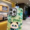 Cartoon Blue Light Panda Oil Painting Apple 15 Sparkling Diamond Lens Film Phone Case Suitable for IPhone14 Bead Bracelet