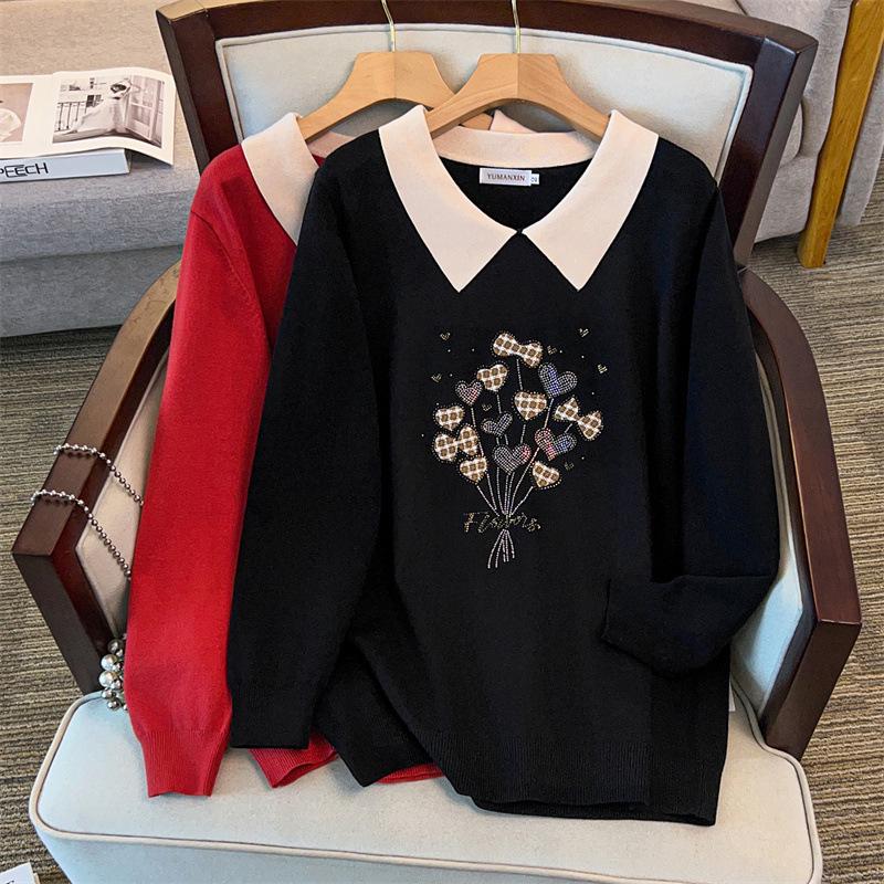 

Plus Size Women s Winter Lapel Top - Slimming Long Sleeve Sweater Knitwear for Curvy Girls 200/300 Jin 8026 2XL чорний