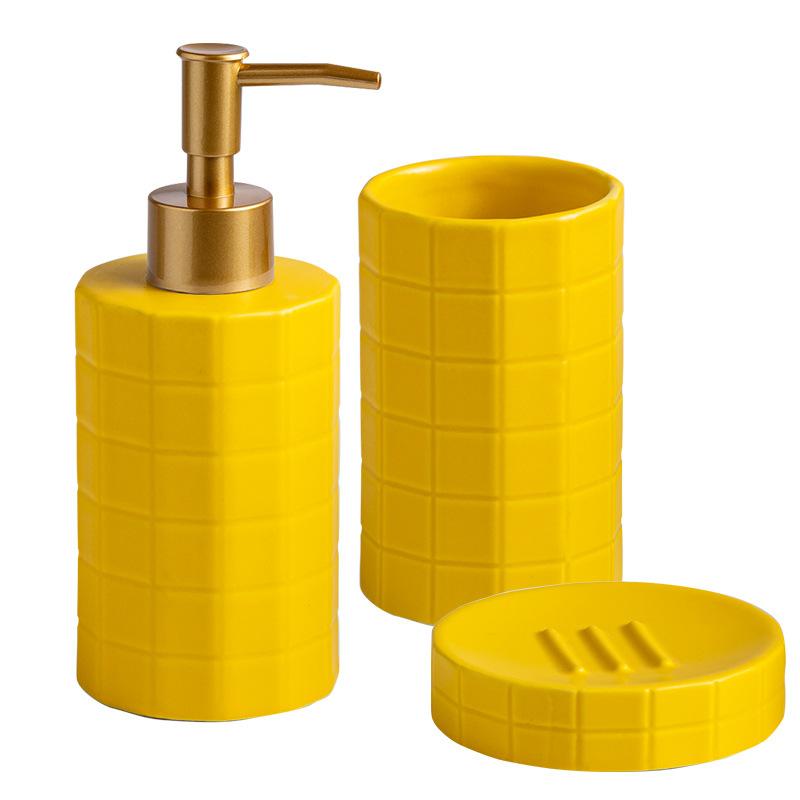 Modern Yellow Ceramic Toiletry Set Household Lotion Bottle Mouthwash Cup Soap Dish Bathroom Accessories Portable Soap Dispenser