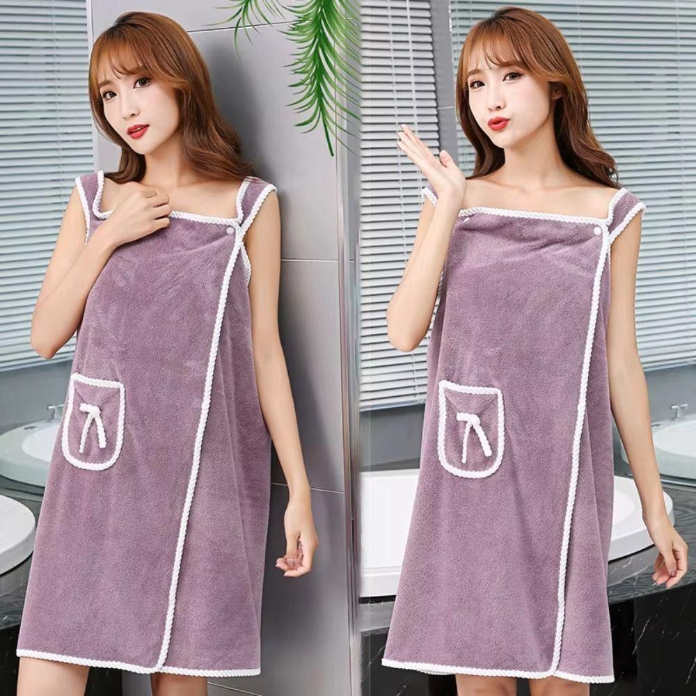 Cute Coral Fleece Bath Skirt Soft and Absorbent Adjustable Shower Skirt Fast Drying Bath Robe Shower