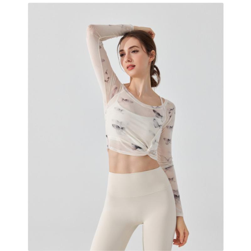 Haut de sport à manches longues en maille papillon pour femme