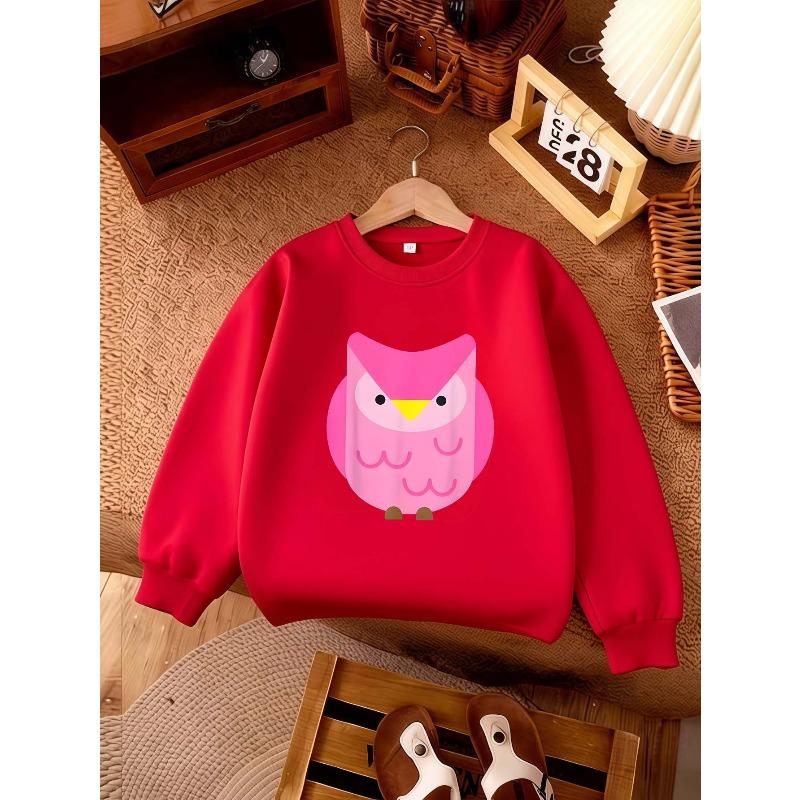 Girls' Crew Neck Fashion Sweatshirt | Casual Long Sleeve, Slight Stretch Fabric, Random Print Design, Perfect for Fall/Winter
