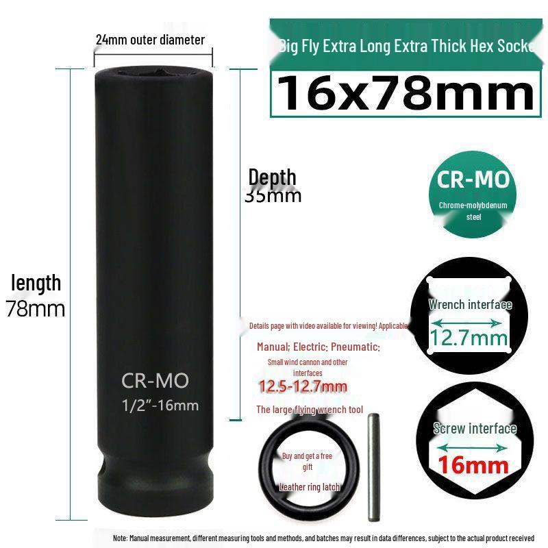1/2'' Electric Wrench Hex Socket, 8cm, 34-46mm, Repair Tool