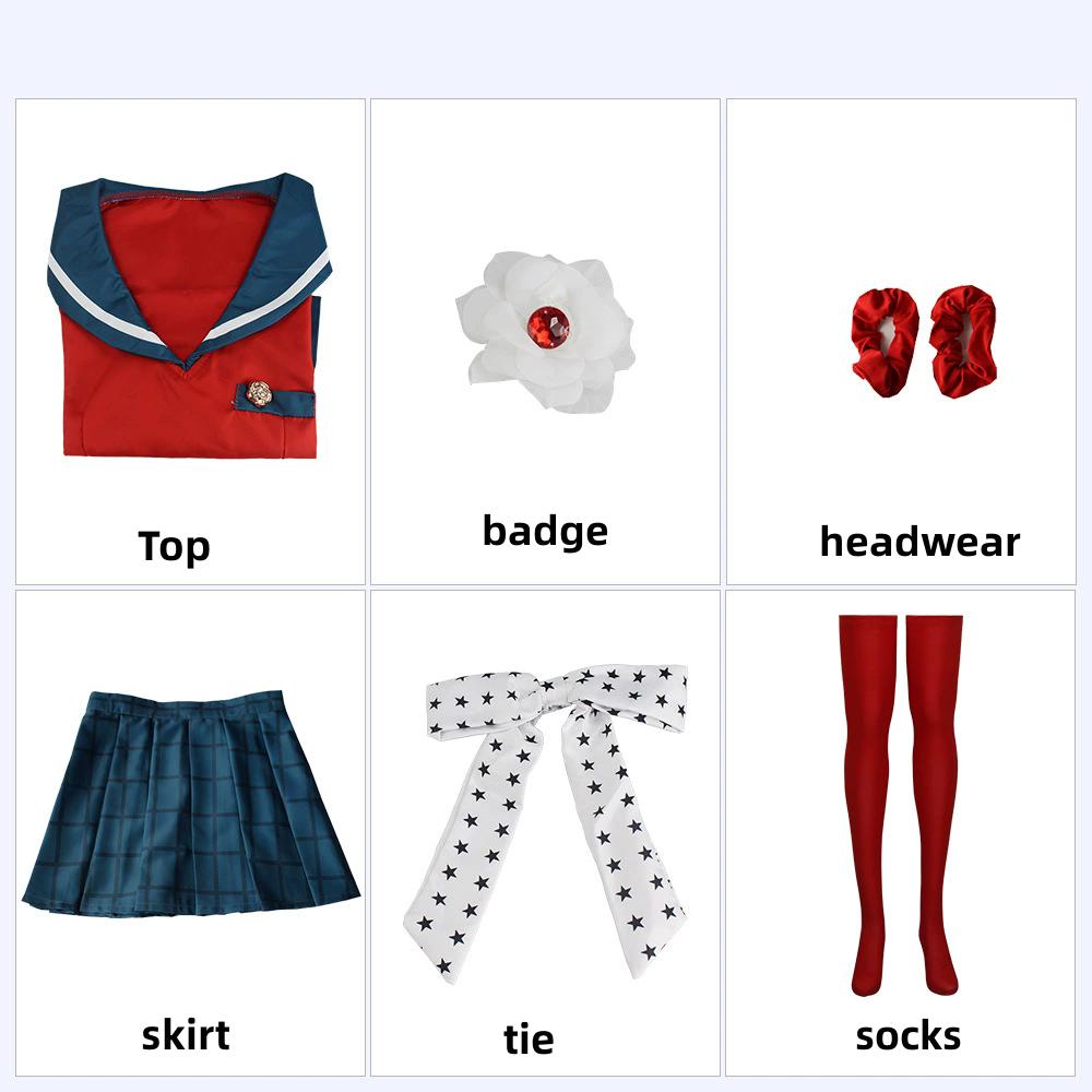 XQGame Harukawa Maki Cosplay Costume Japanese JK School Uniform Sailor Suit Red Tops Wig Adult Woman Sexy Carnival Party Set
