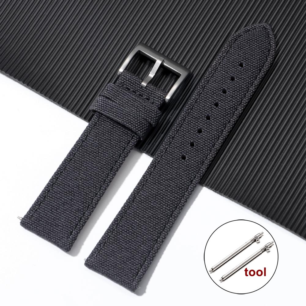 20mm 22mm Universelles Nylon-Leder-Uhrenarmband Herren Damen Schnellverschlussband für Militär Sport Armband Stoff Leder Armband