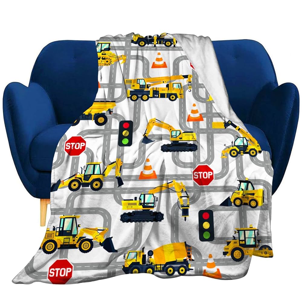 Cute Cartoon Bus Pattern Flannel Throw Blanket King Queen Full Size Super Soft Lightweight Warm for Coach Travel Sofa Blanket