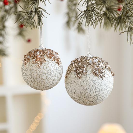 Christmas Ball Ornaments Glitter Sequin Faux Pearl Hanging Ball Decoration Shatterproof Foam Ball Christmas Tree Ornaments for Wedding Party
