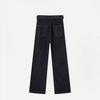 Womens High-Waisted Slim Straight Jeans With Elastic Waistband Deep Blue Stretch Denim Pants Long Length