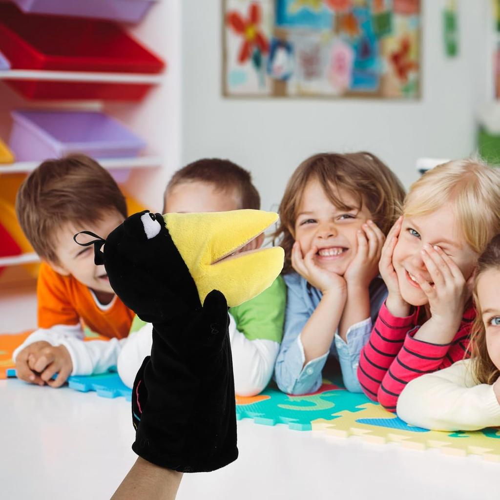 Plush Crow Hand Puppets, Fox Finger Toys, Cute Animal Puppets for Ventriloquism, Hand Dancing, and Theater, Halloween, Christmas, and Birthday Gifts