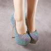Scarpe sexy con plateau basse Donna Décolleté Testa Rotonda Paillettes Scintillanti Slip-On Tacchi Alti Ultra Sottili Scarpa da Festa Matrimonio Zapatos