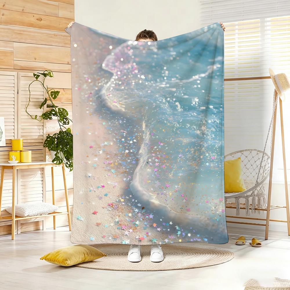 Nature-Style Sea Printed Blanket Cute Sunny Beach Water Waves Cozy Warm Throw Blankets For Living Room Sofa Couch Travel Decor