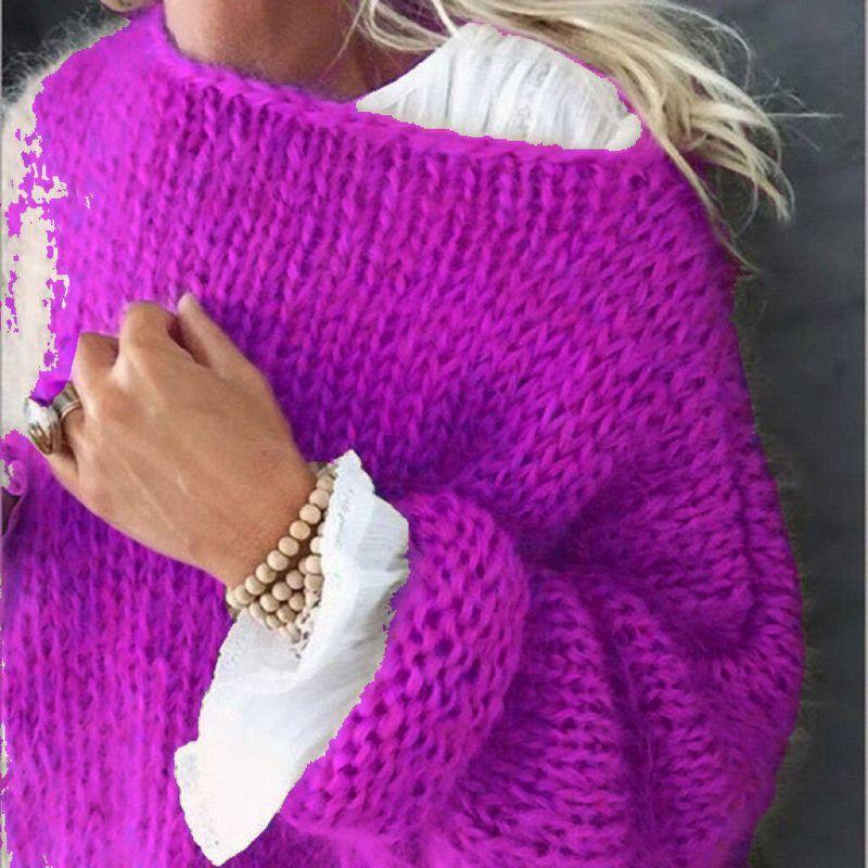 Mohair Sweater for Women, European and American Autumn and Winter Knitted Top, Fashionable Casual Amazon Sweater, Cross-Border Women's Clothing