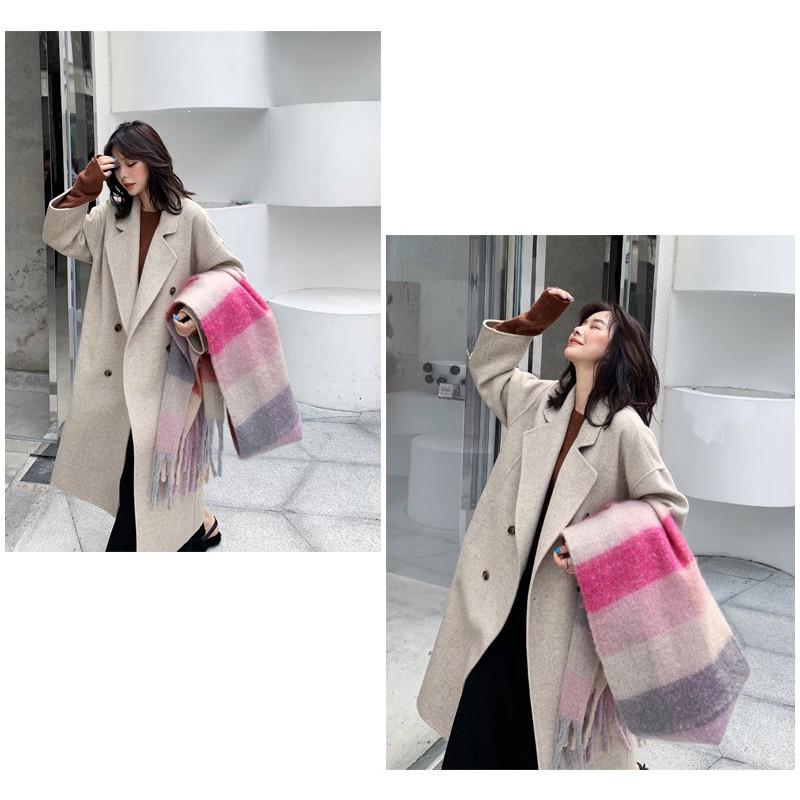 Soft Faux Cashmere Winter Scarf Women Extra Long 250x40cm Oversized Shawl With Fringe Warm Thick Double-Sided Colorblock