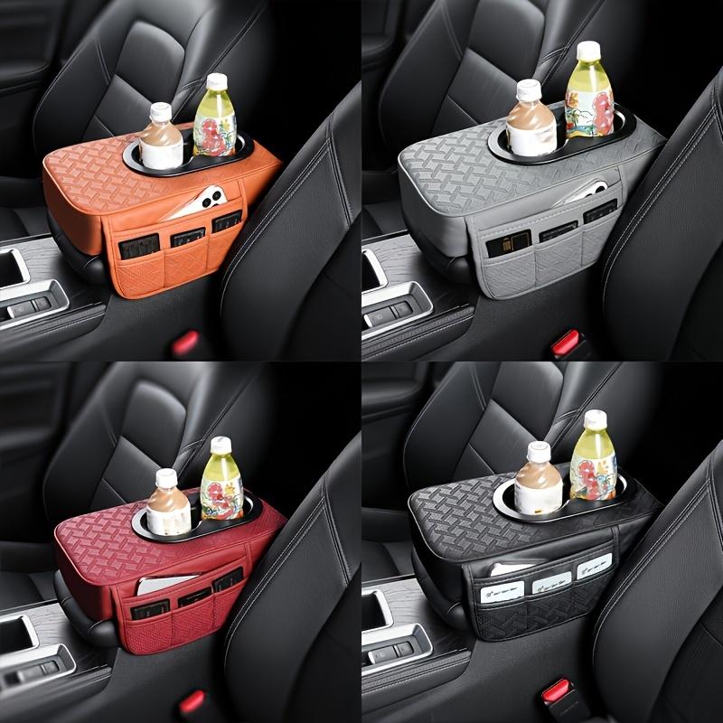 

Universal Car Center Console Organizer - PU Leather Armrest Cover with 2 Side Pockets & 2 Cup Holders, Multifunctional Storage for Phone, Water Bottle 1set сірий