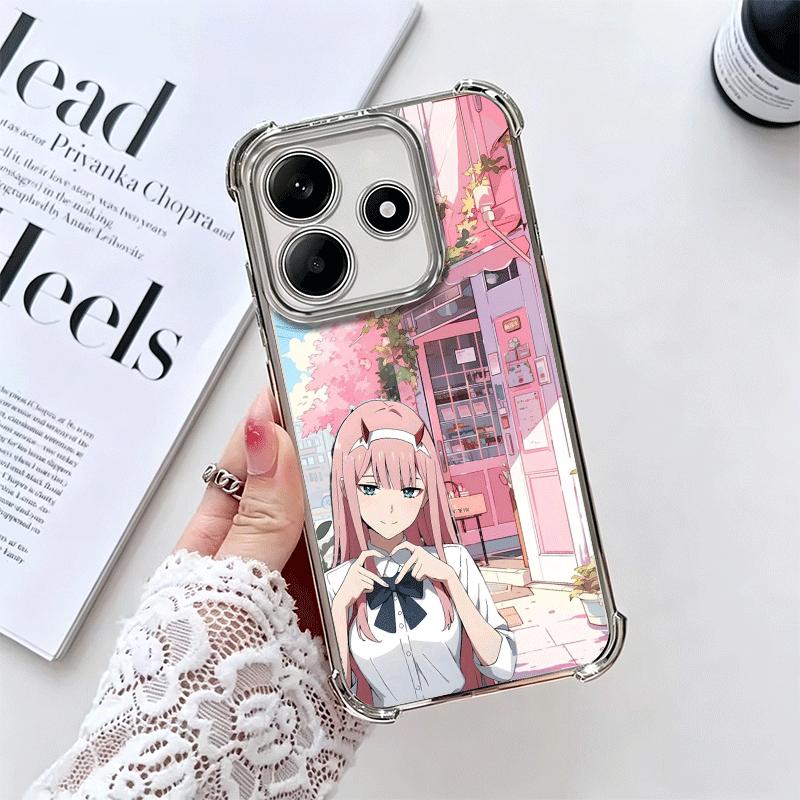 Zero Two 02 Kawaii Cute Plating Phone Case For Xiaomi Redmi Note 14 15 Pro Plus 13 12 11 11S 11T 10 9S 9 5G Anti-Fall Airabag Co