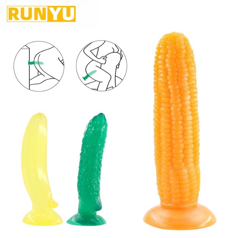 Realistic Dildo TPR Suction Cup Artificial Cock Cucumber Corn Shape Banana Penis Sex Toys for Woman