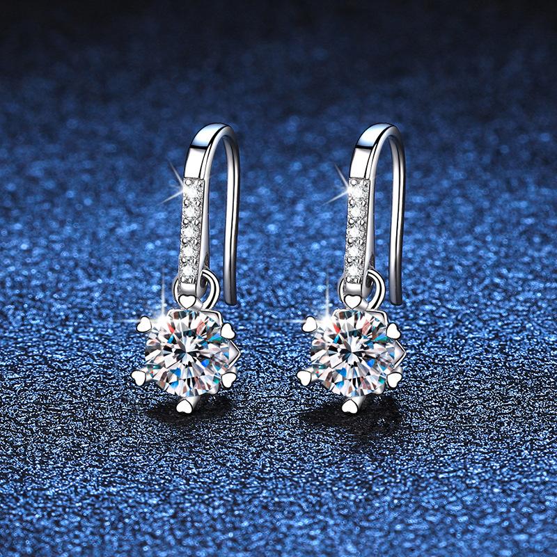 S925 Sterling Silver Earrings Moissanite Snowflake Ear Hook Female Moissanite Sterling Silver Earrings Female