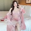 Temperament Pure Desire Slightly Transparent Lace Suspender Nightdress with Two-piece Set of Festive Atmosphere Style Atmosphere Home Clothes