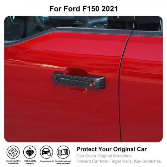 4pcs Exterior Door Handle Shell Decor COVER Trim For Ford F150 21+ Carbon Fiber
