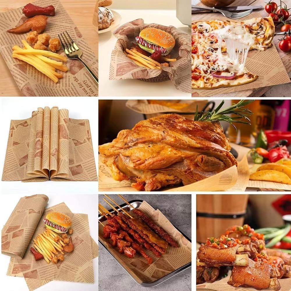 100Pcs Old Newspaper Style Oil-Proof Paper Safe Material Food Wrapping Fried Food Paper Burger Wrapping Paper Fryer Use