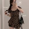 The Pink Women S Check Ribbon aSymmetric Short Sleeve blouSe