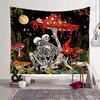 Romantic Skeleton Couple & Magic Forest Tapestry - Vibrant Mushroom, Butterfly & Starry Night Design