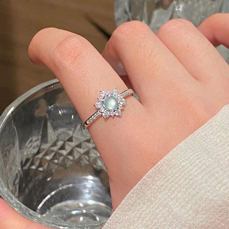 New Chinese Cold Feeling Chalcedony Gourd Water Drop Ring Female Personality Light Luxury Retro Elegant Versatile Ring Ring