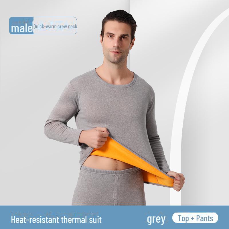 Thermal Velvet Slim Fit Couple Suit: Women's & Men's Round Neck Autumn/Winter Underwear