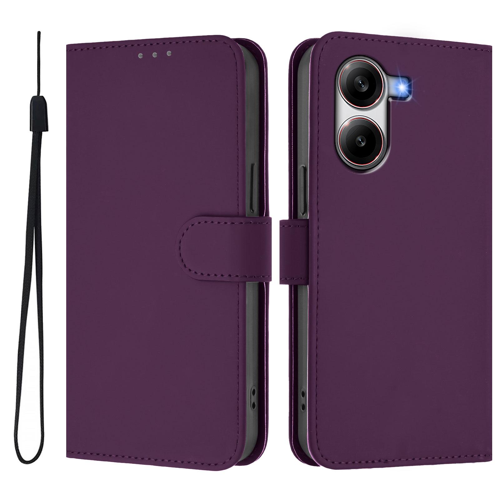

For Xiaomi Poco X7 Pro 5G Case Solid Color Wallet Leather Phone Cover with Strap Voilet