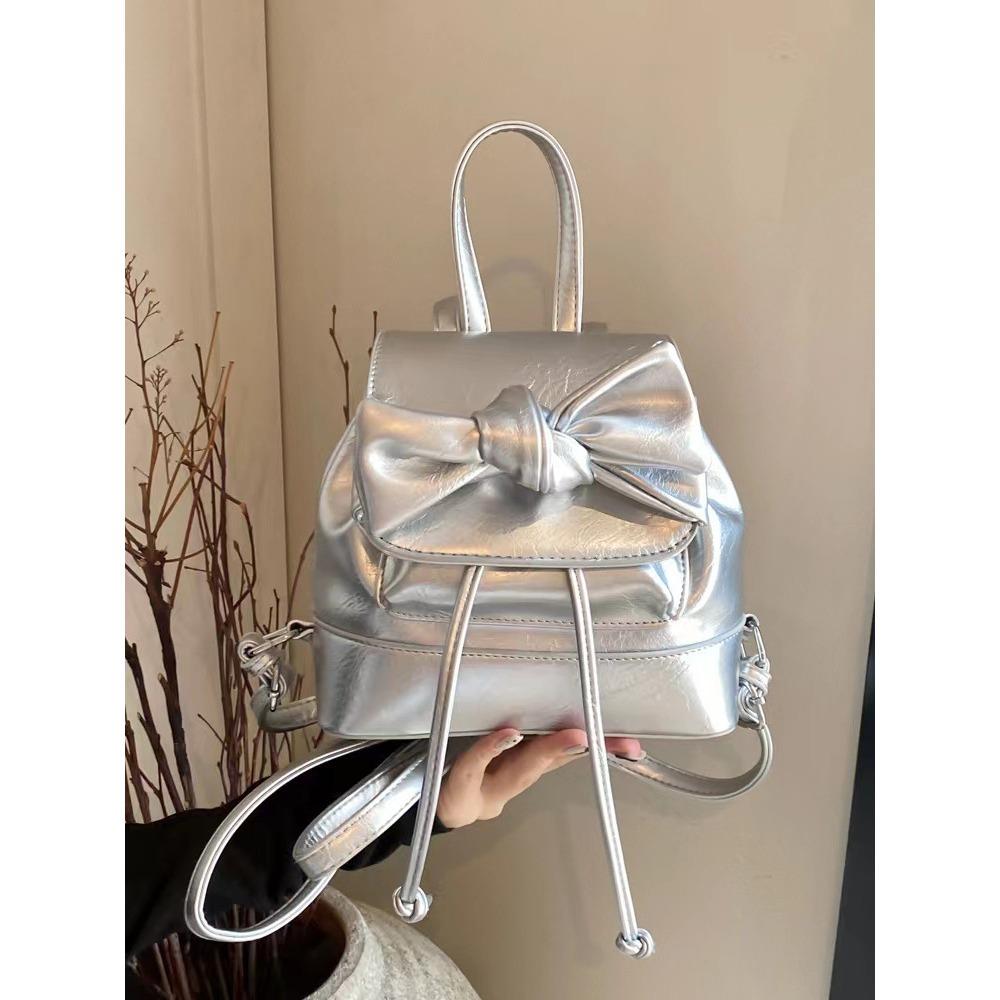 

Fashion silver backpack bag 2024 new cute women s bag Korean version niche backpack versatile portable shoulder bag 19.5*9*19 срібний