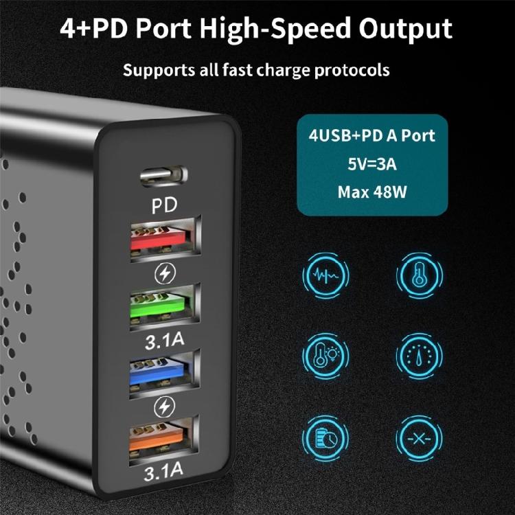 5 Port Charging Station with PD48W Fast Charging Technology 4 USB 3.1 Interfaces Travel Friendly Designing