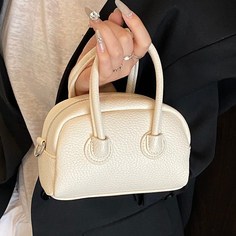 Korean Popular Niche Simple Lychee Pattern Portable Boston Bag Casual High-end Commuting Versatile Messenger Women's Bag