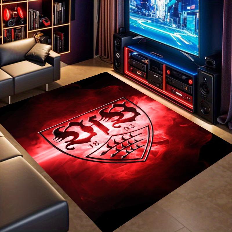 VfB Stuttgart Clubwapen Rood Rookeffect Print Vloerkleed Antislip Rechthoekig Vloermat Voetbalfan Gaming Slaapkamer Woonkamer Huisdecoratie Tapijt