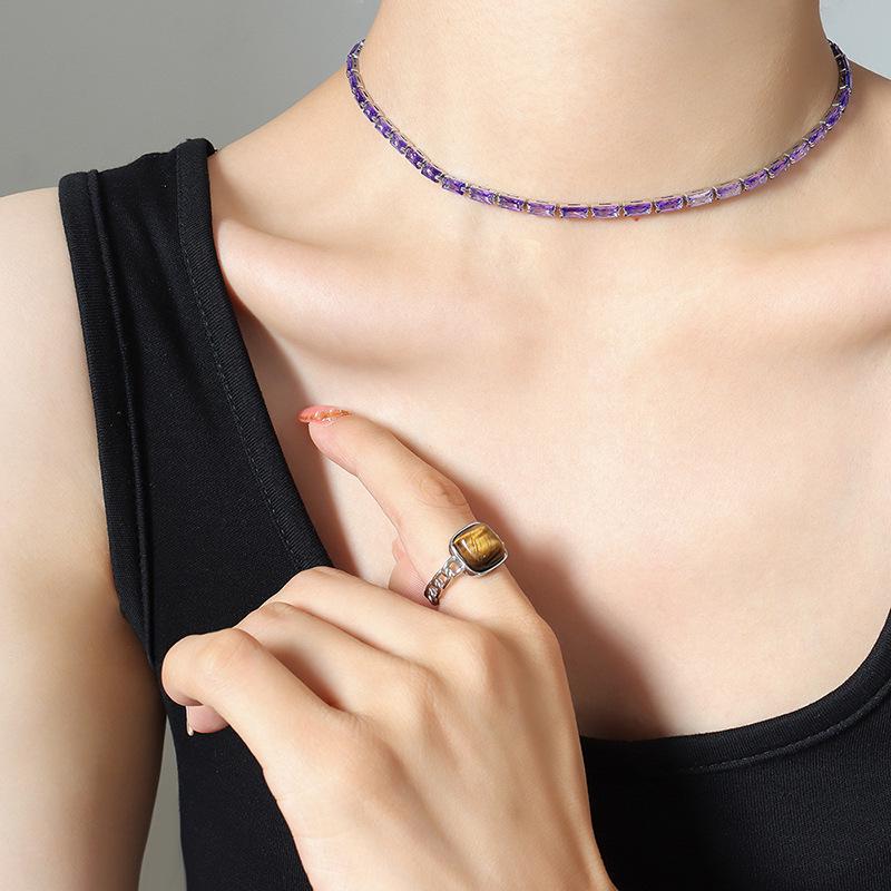 Colorful Geometric Square Chain Necklace: Women's 18K Gold-Plated Titanium Steel Choker