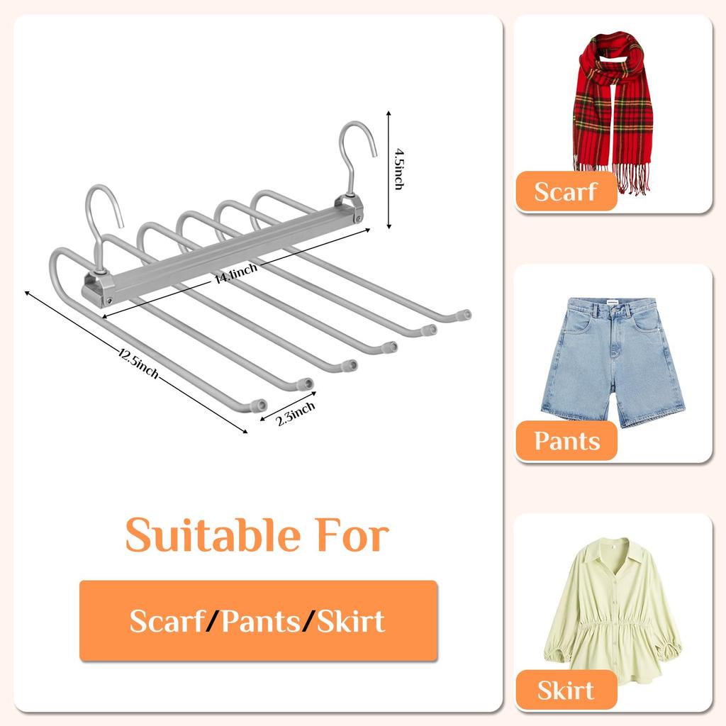 6 Etagen Faltbare Hosenbügel Multifunktionale Hosenbügel Platzsparend Metall Organizer 360° Drehbarer Haken Hosen Jeans Schals