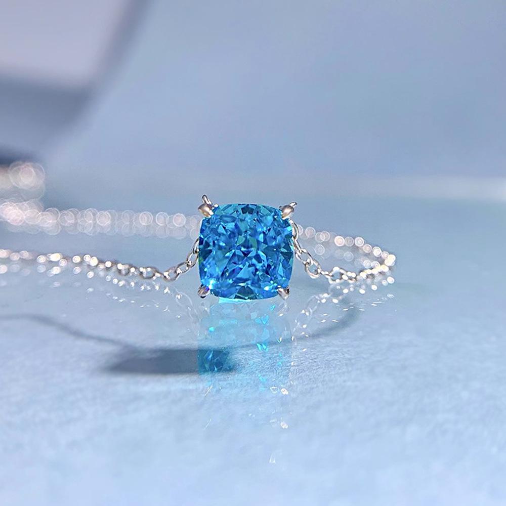 Xiancan 2023 Ice Flower Cut 7x7mm High Carbon Diamond Pendant Necklace In 925 Sterling Silver, Adjustable Length 40+5cm.