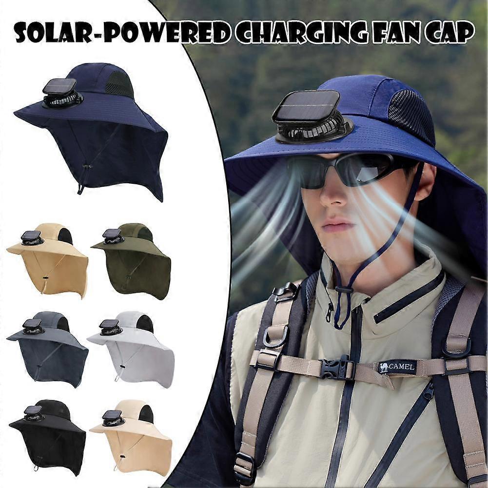 Solar Charging Fan Hat Wide Brim Breathable Mesh Fishing Outdoor