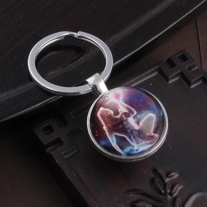 Luminous Scorpio Virgo Crystal Keychain: Double-Sided Glass Pendant Metal Keyring