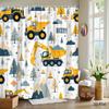 Construction Truck Shower Curtain  Yellow Excavator, Dump Truck & Bulldozer On White, Kids' Bathroom Decor for Boys and Toddlers