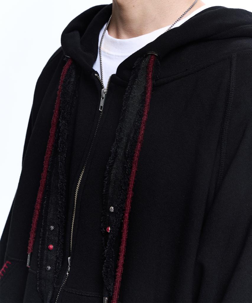 Rssc Denim Strap Crop Hood Zipup - Black