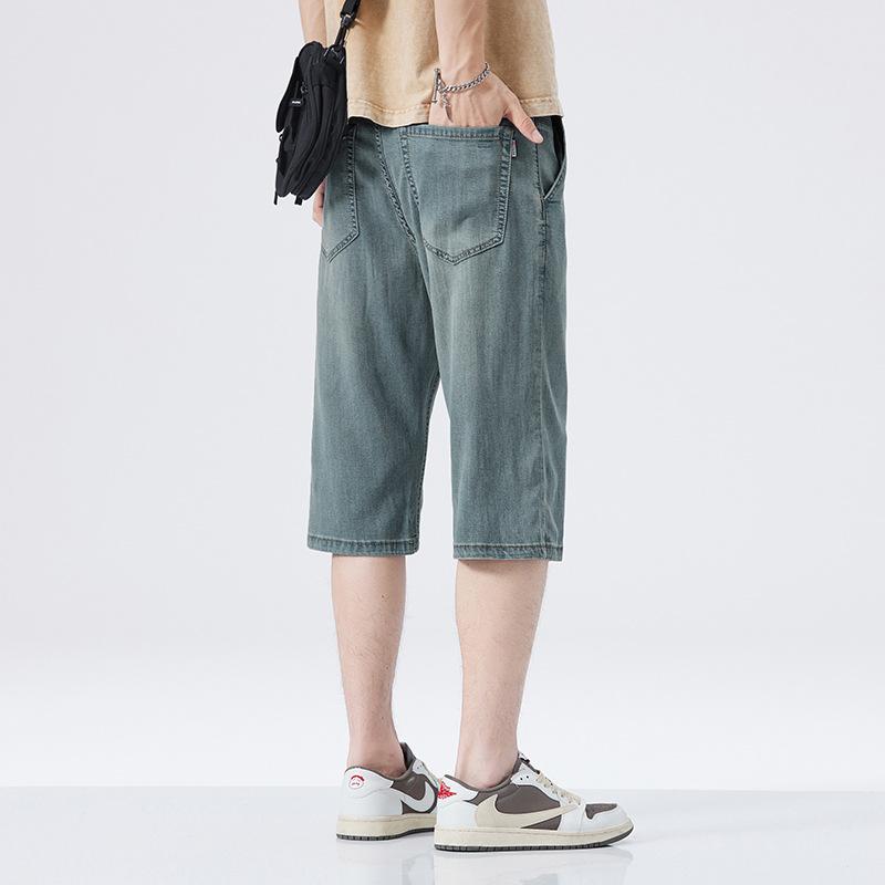 Ultra-thin Tencel Denim Shorts For Men, Cool, Loose, Straight, Casual, Versatile, Three-quarter Shorts, Summer Trend