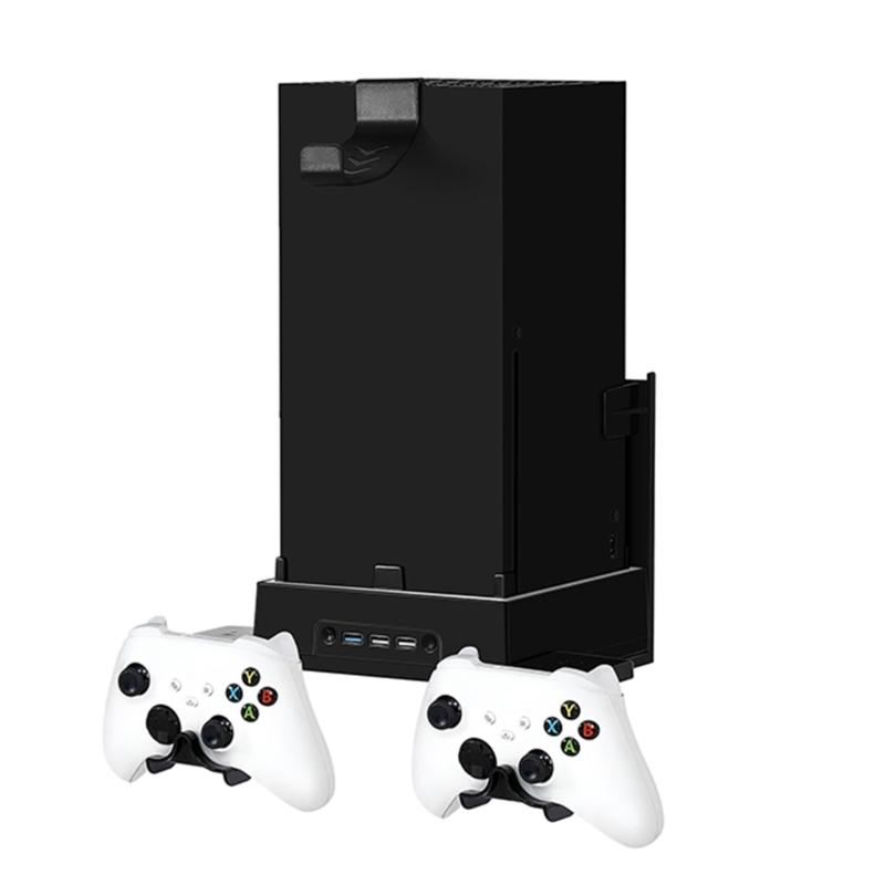 Wall Mount Bracket Kit for XB Series X Host Ventilation Cooler Fan Base with Two Controller Holders & 1x Headphone Rack