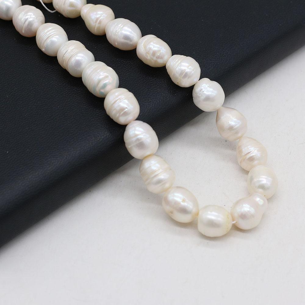 36cm Strang 12-13mm Weiße Natürliche Süßwasser-Reisperlen Abstandshalter Perlen DIY Ohrring Halskette Armband Teile