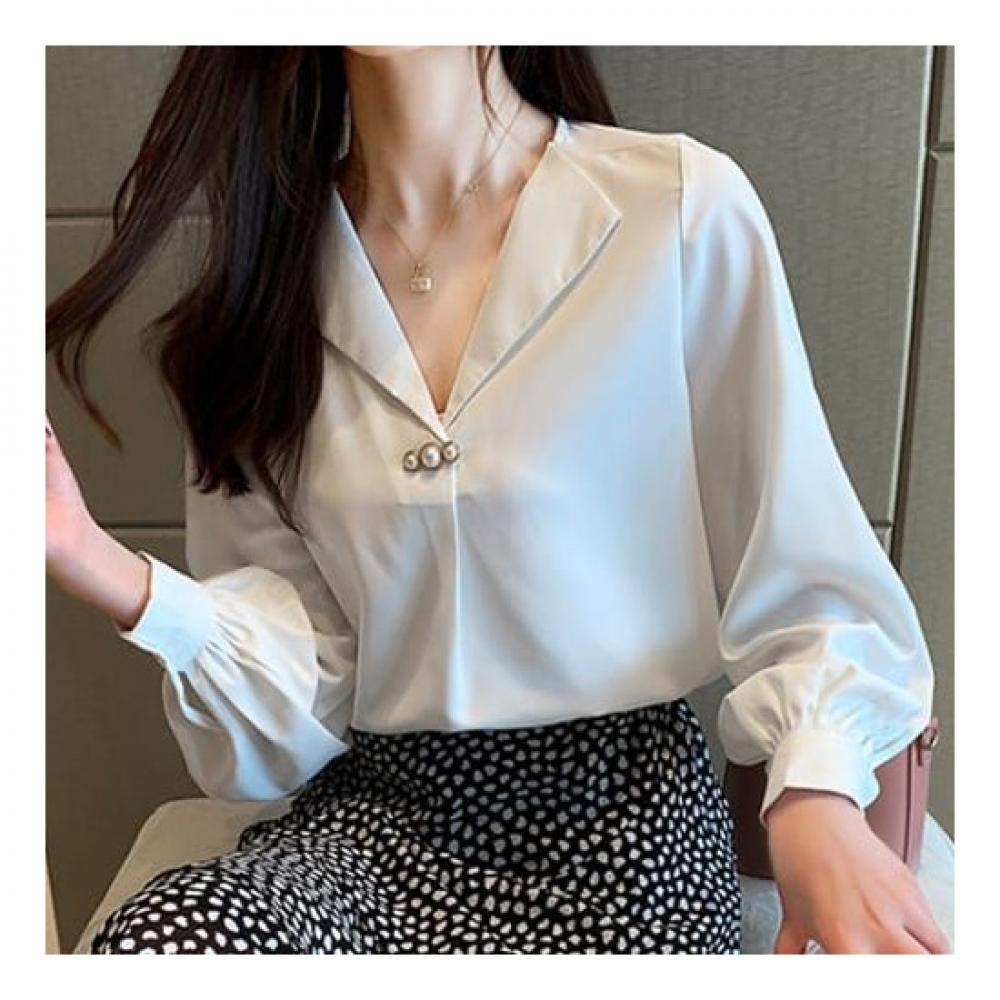 Navava Women Office Open Collar Long Sleeve Blouse Nb2289