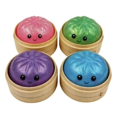Antistresová knedlíková squishy krabička se třpytkami a záhadným obsahem, vícebarevná mačkací hračka